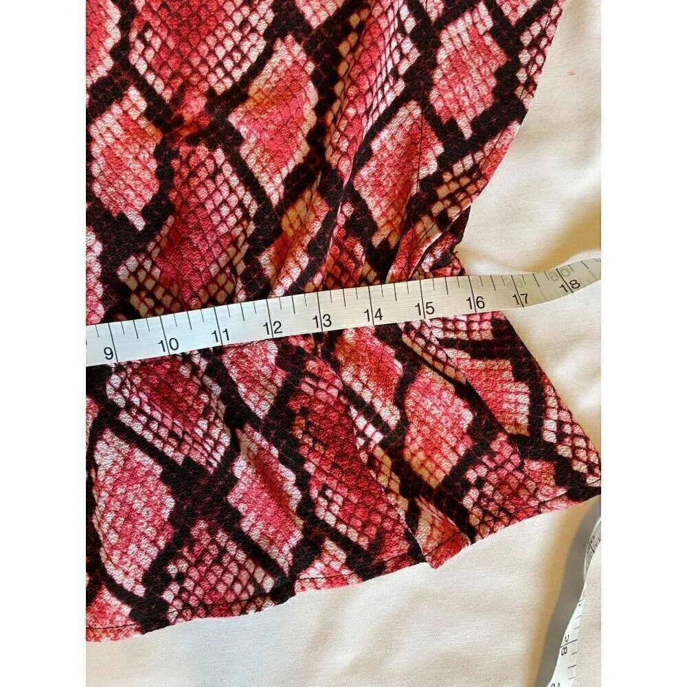 Michael Kors Top S Red Black Snake Print Shirt Blouse Flutter Sleeve Drawstring